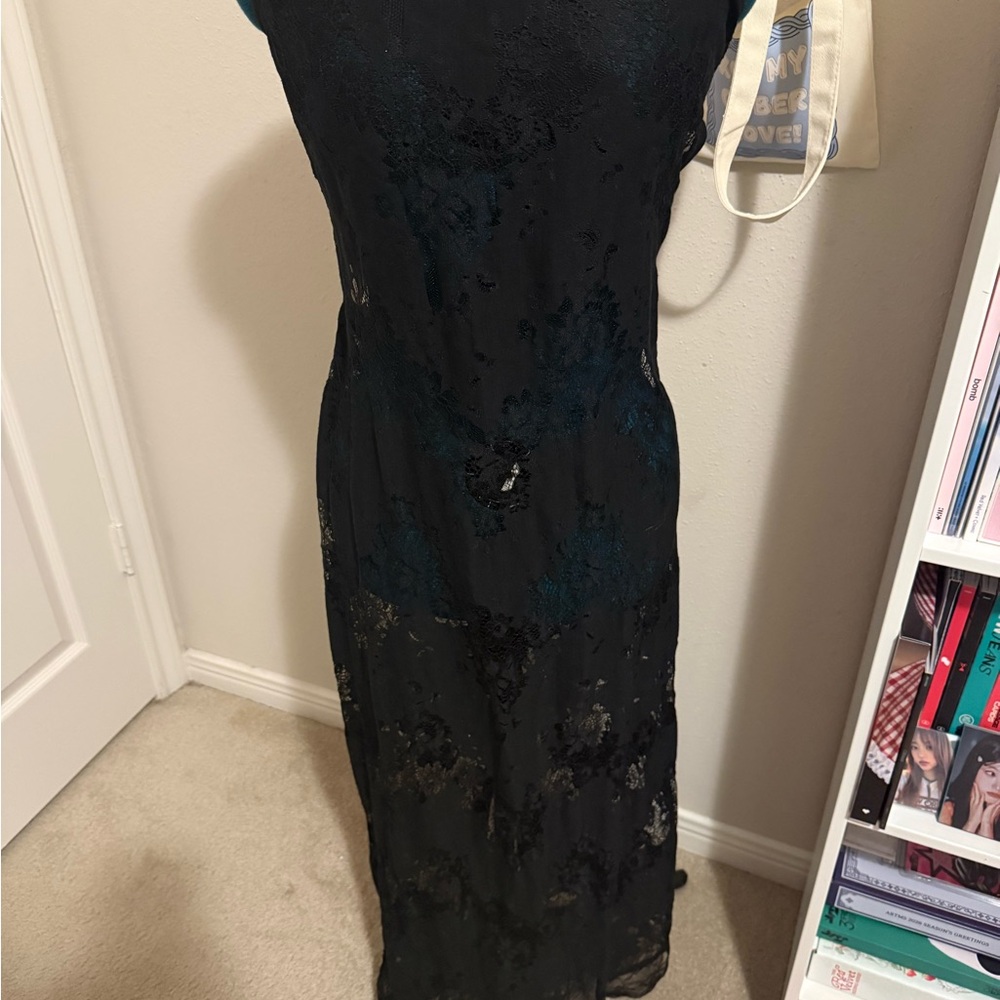 Commense Black and Blue Lace Maxi Dress